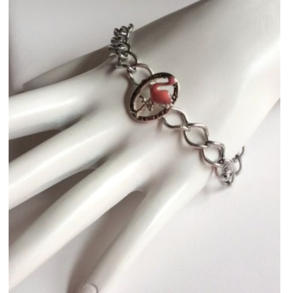 Silver Flamingo Bracelet 8" Hibiscus Island Bird - Picture 3 of 8